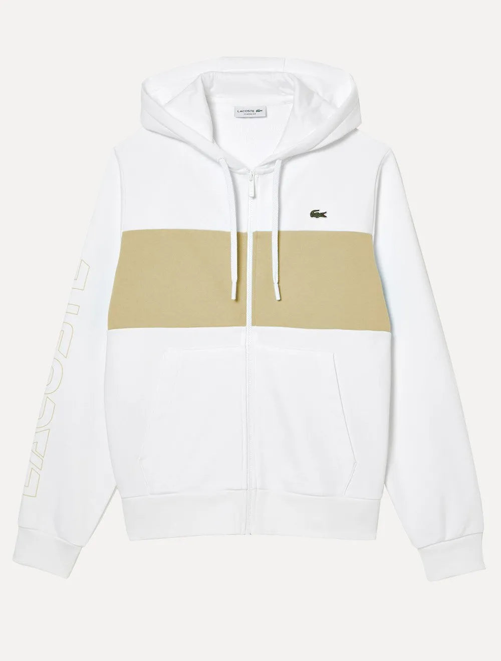 Moletom Lacoste Masculino Colorblock Zip-Up Hoodie Cáqui/Off-White