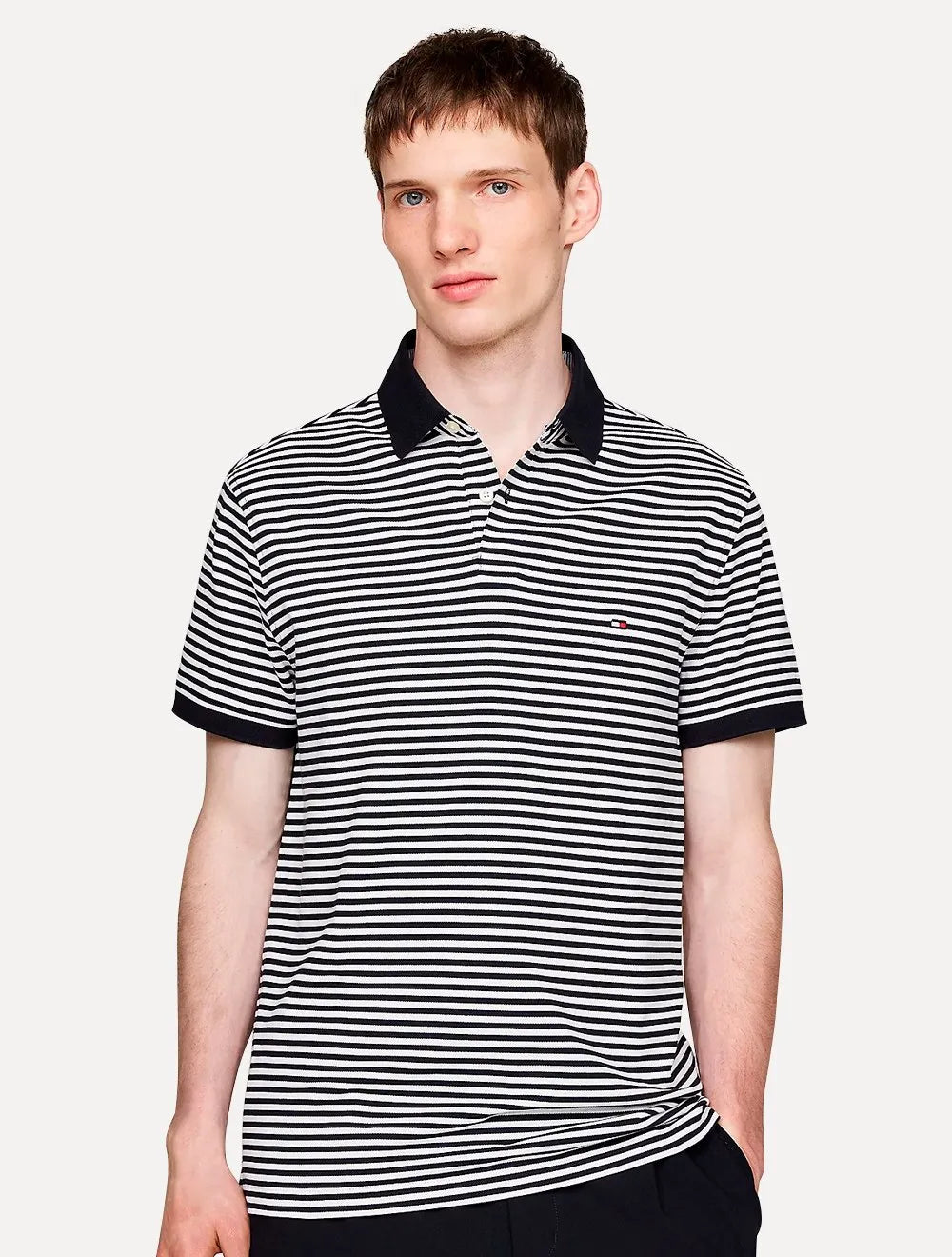 Polo Tommy Hilfiger Masculina Regular Piquet 1985 Striped Azul Marinho