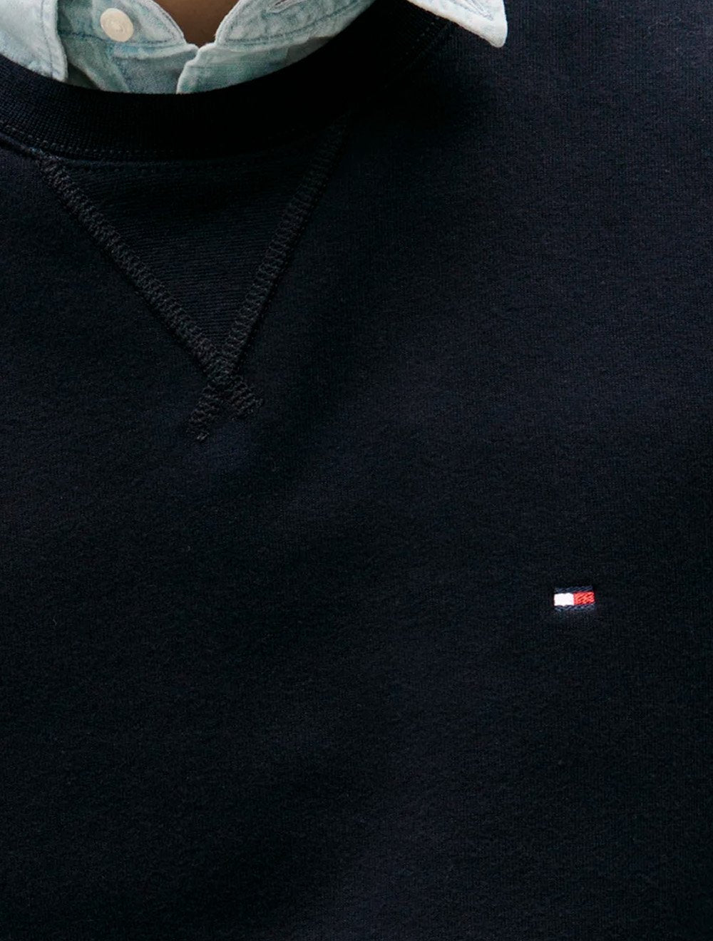 Moletom Tommy Hilfiger Masculino Essential Fleece Crewneck Flag Azul Marinho
