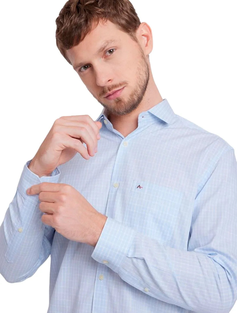 Camisa Aramis Masculina Tricoline Regular Micro Xadrez Azul Claro