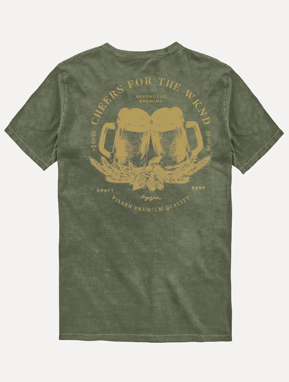 Camiseta King & Joe Masculina Slim Beerhouse Costas Estonada Verde Militar