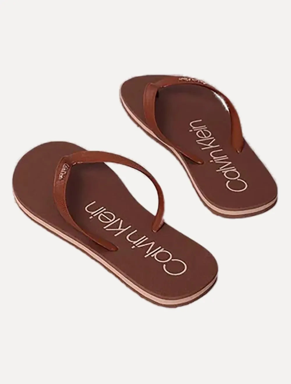 Chinelo Calvin Klein Swimwear Silk Basic Logo Marrom