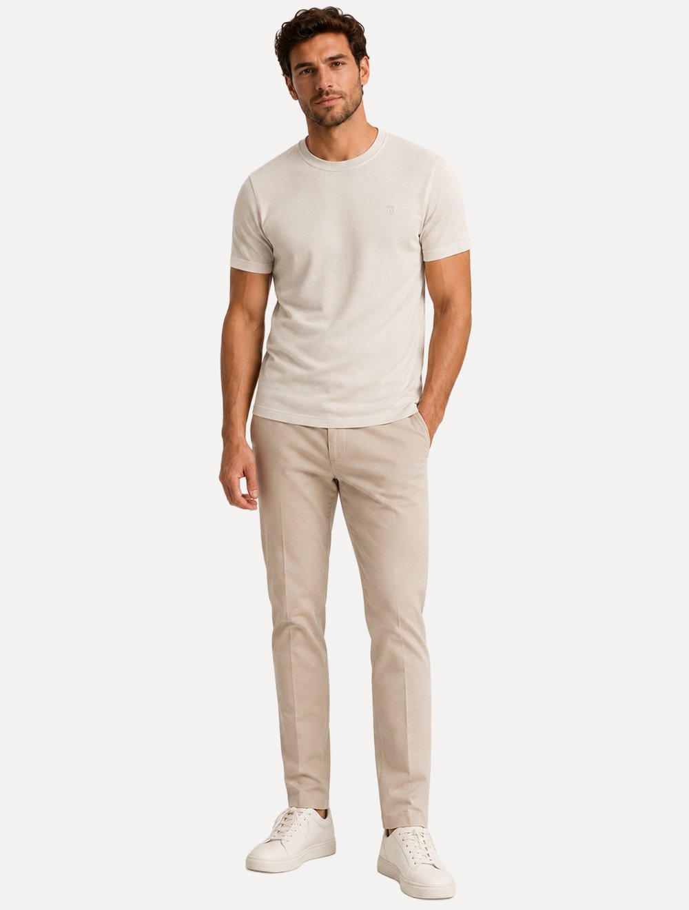 Camiseta Individual Masculina Slim Piquet Cáqui Claro