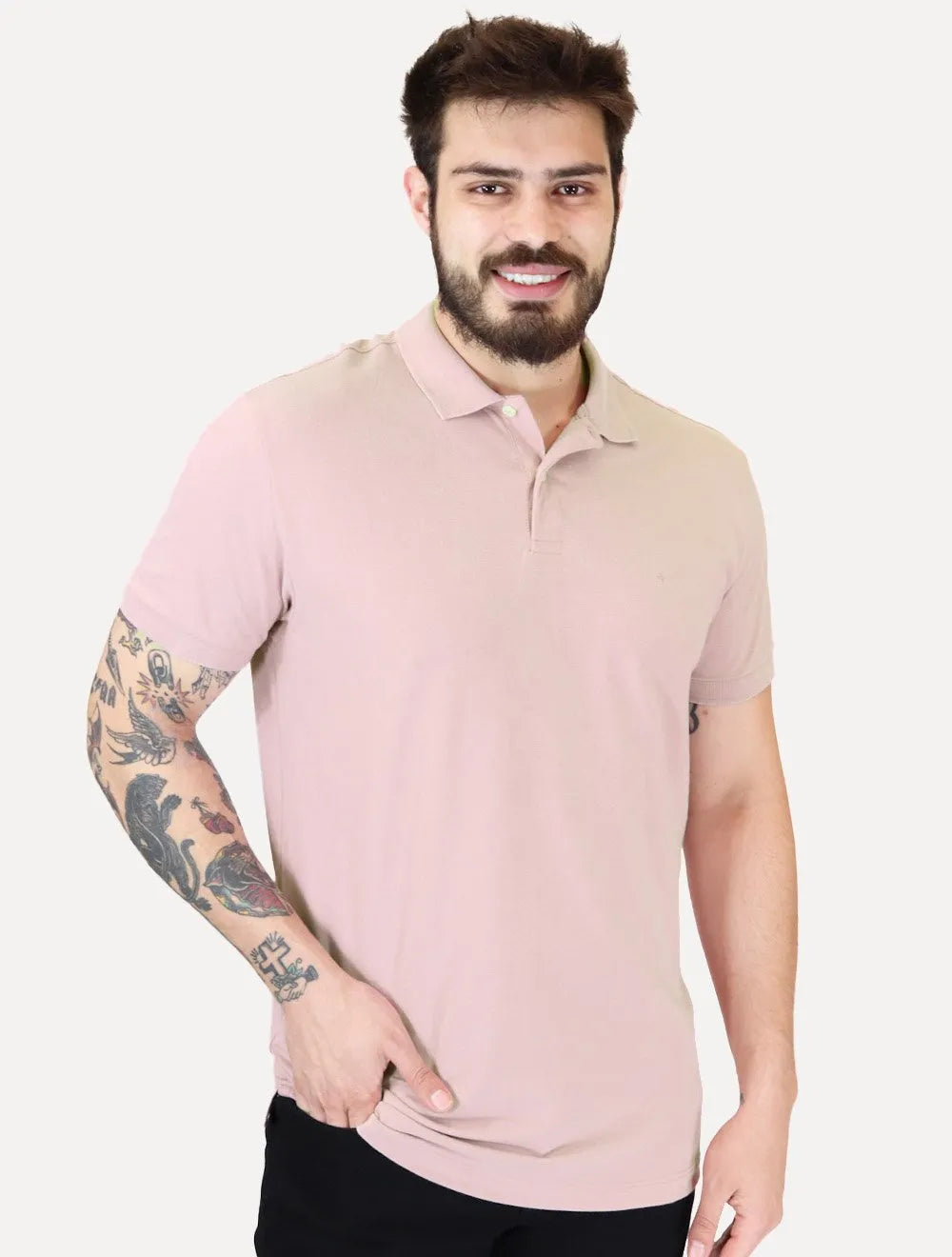 Polo Aramis Masculina Basic Piquet Mono Rosa Claro