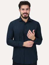 Camisa Aramis Masculina Slim Stretch Poliviscose de Bambu Azul Marinho