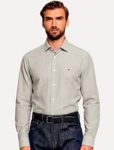 Camisa Tommy Hilfiger Masculina Slim Striped Stretch Verde