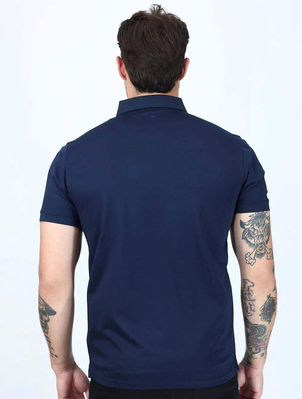Polo Aramis Masculina Manga Curta Mercerizado Interlock Azul Marinho