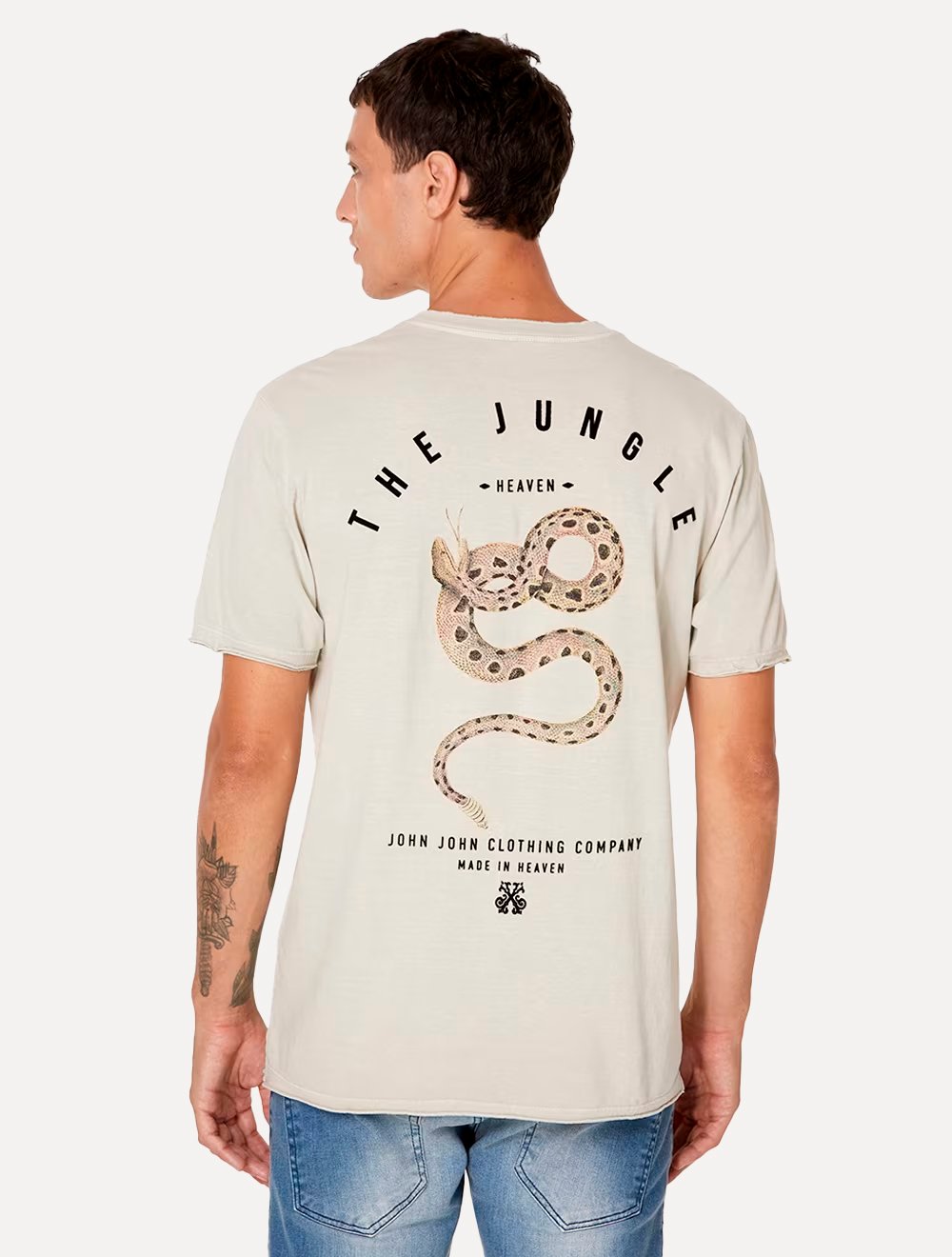Camiseta John John Masculina Regular Snake Jungle Caqui Escuro