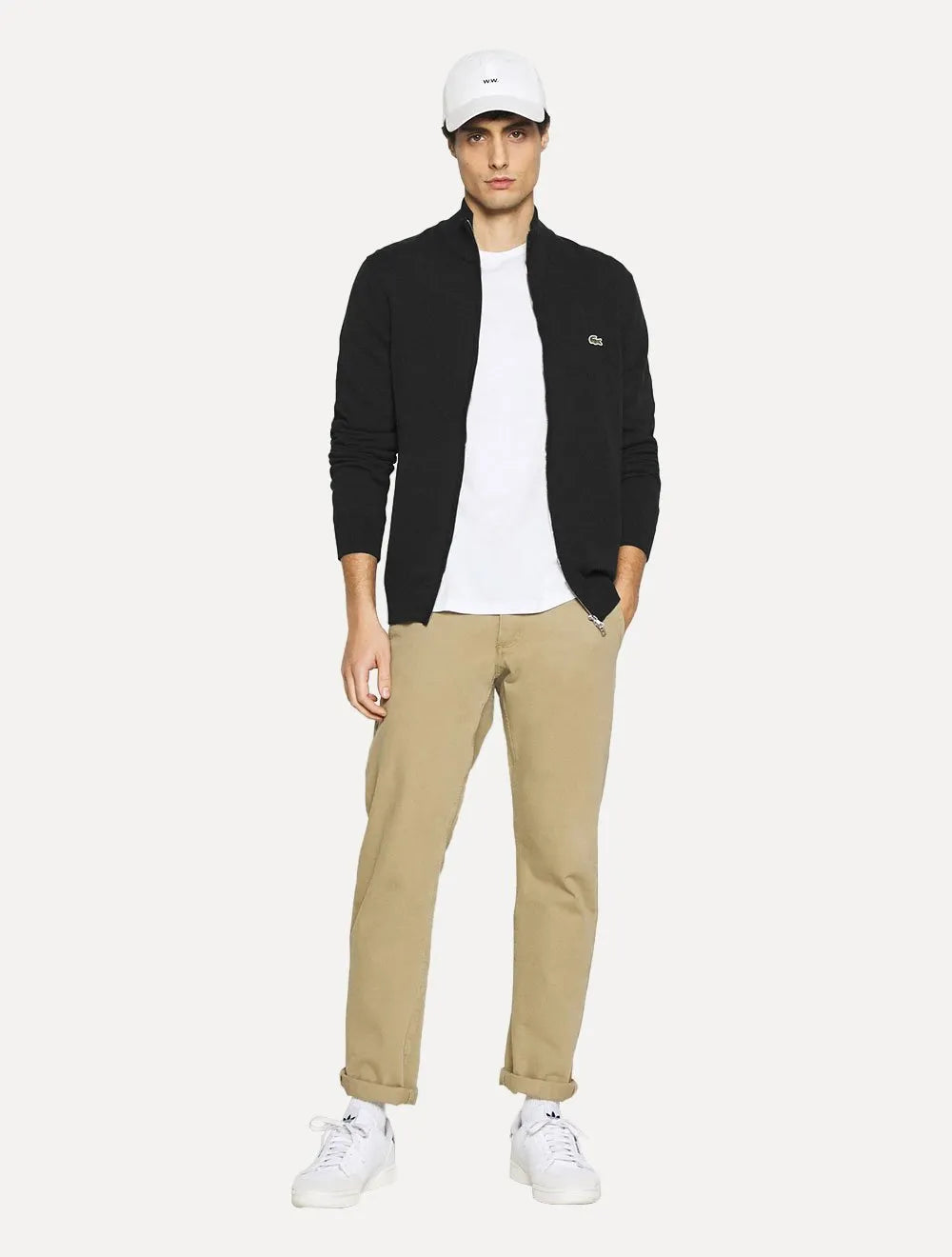 Suéter Lacoste Masculino Classic Zip Gola Alta Logo Preto