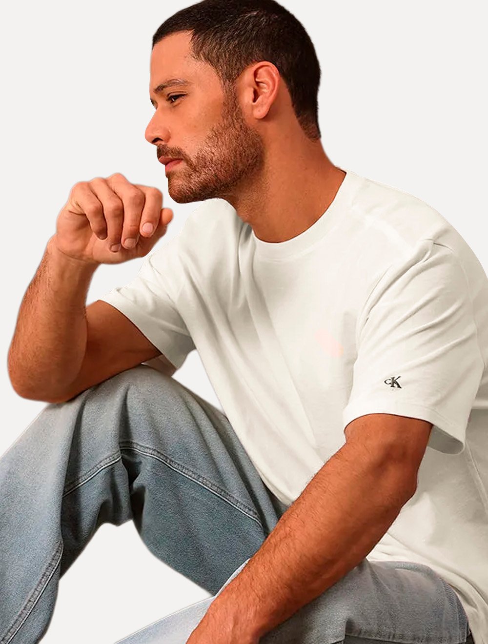 Camiseta Calvin Klein Jeans Masculina Oversized Logo CK Ombro Off White