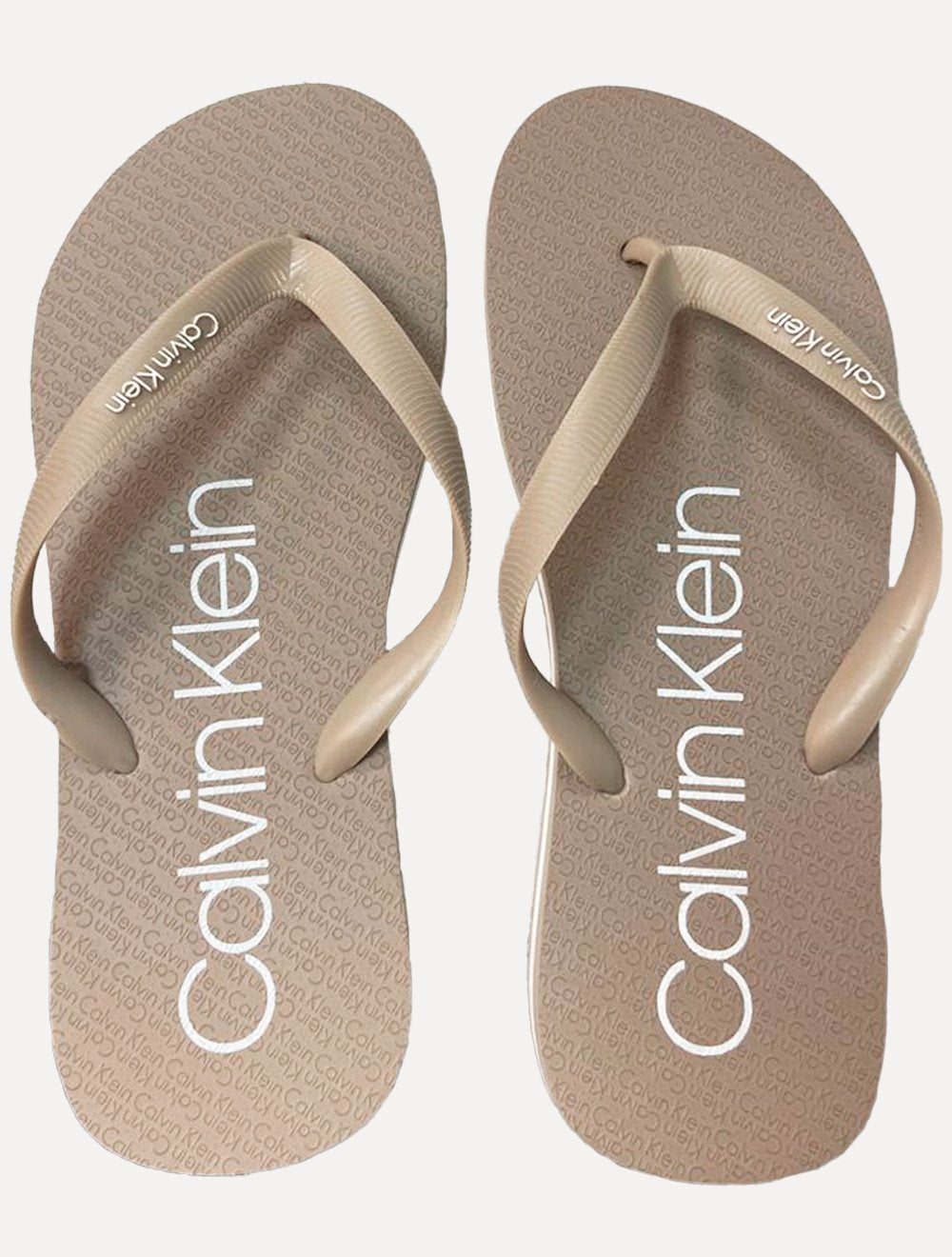 Chinelo Calvin Klein Swimwear Silk Basic Logo Caqui Claro