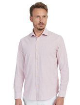 Camisa Aramis Masculina Slim Cambraia Listrada Rosa Claro