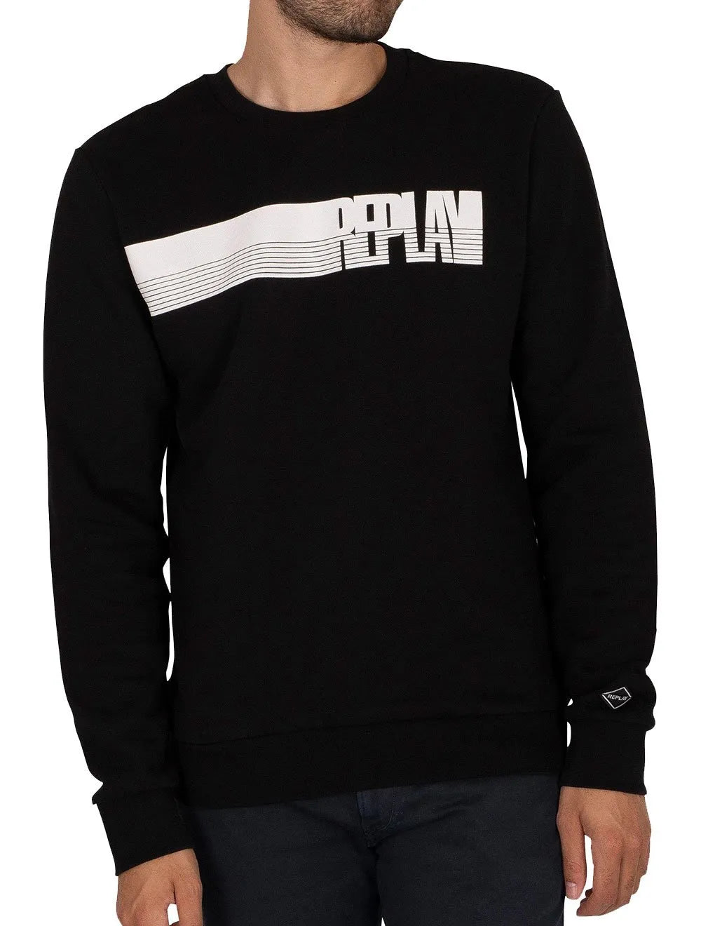 Moletom Replay Masculino Crewneck Brand Stripes Preto