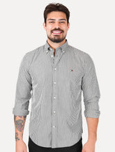 Camisa Tommy Hilfiger Masculina Regular THFlex Poplin Classic Stripe Preta
