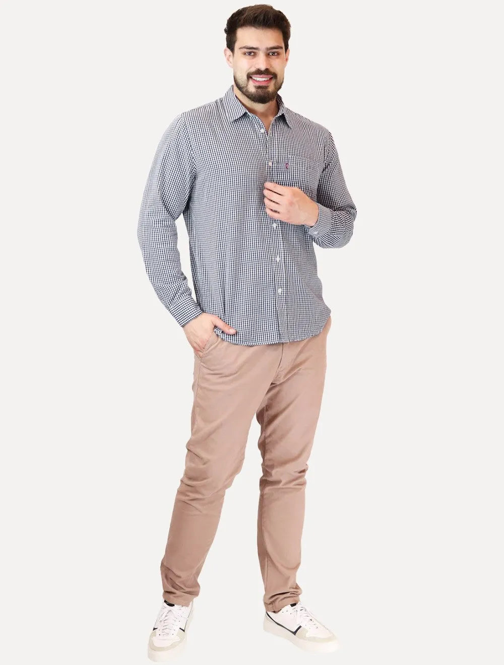 Camisa Levis Masculina Standard One Pocket Xadrez Azul/Branco
