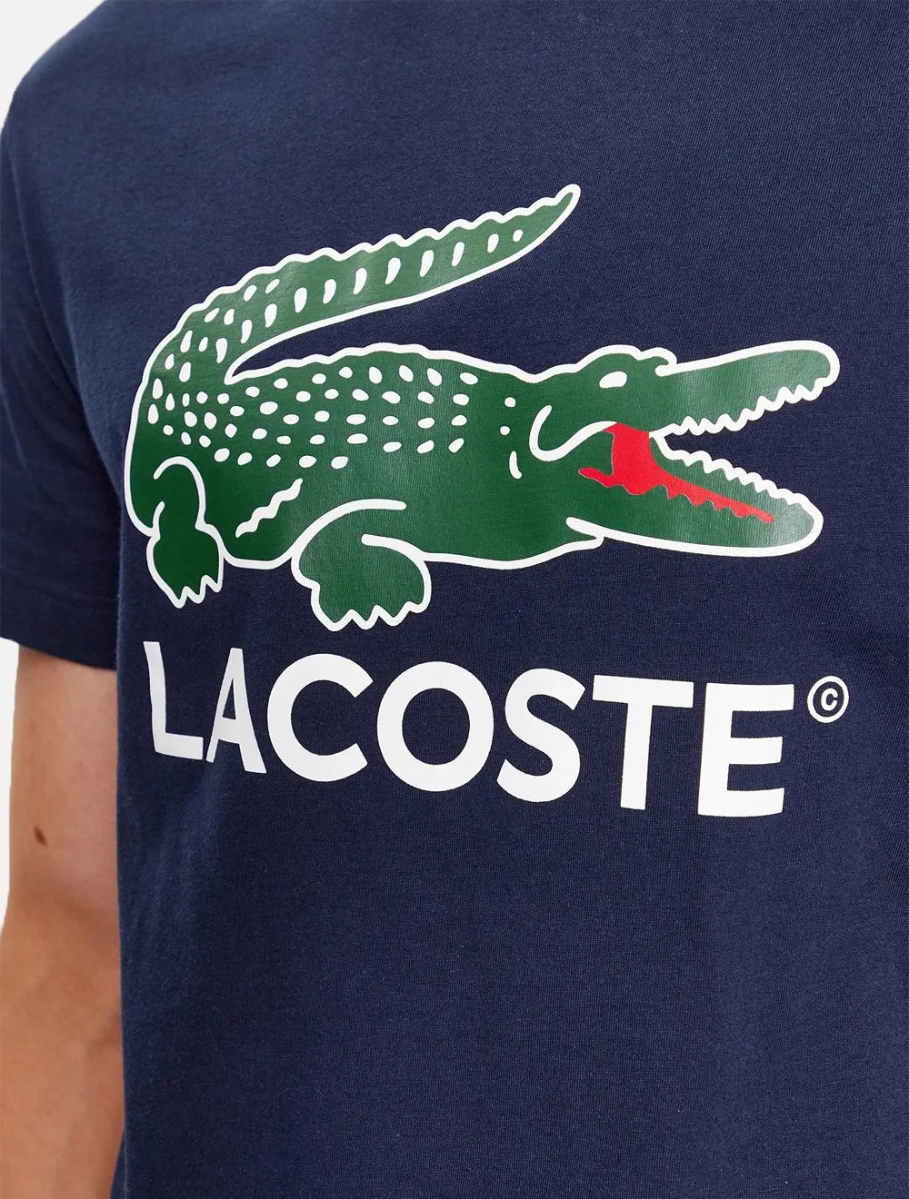 Camiseta Lacoste Masculina Jersey Croco Signature Logo Azul Marinho