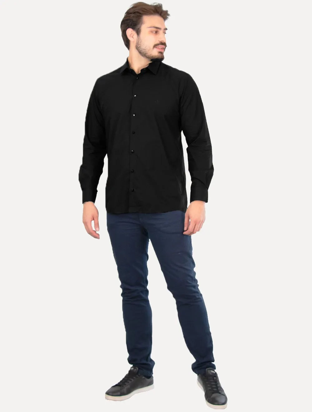 Camisa Dudalina Masculina Slim Botão Cristal Swarovski Preta