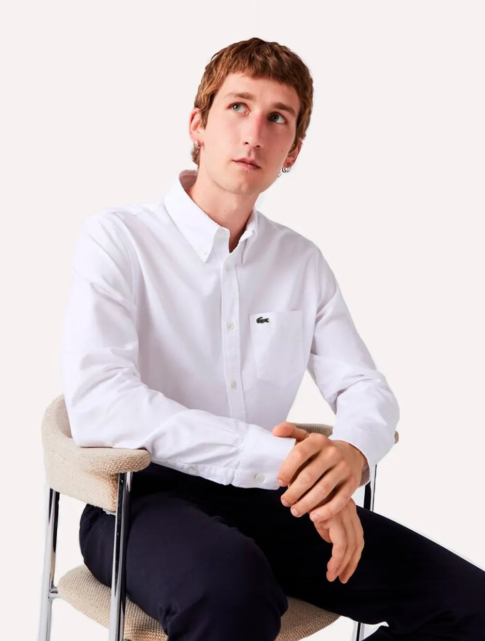 Camisa Lacoste Masculina Regular Fit Oxford Classic Branca