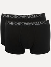 Cueca Empório Armani Boxer Trunk Lisa White Logo Preta Pack 2UN
