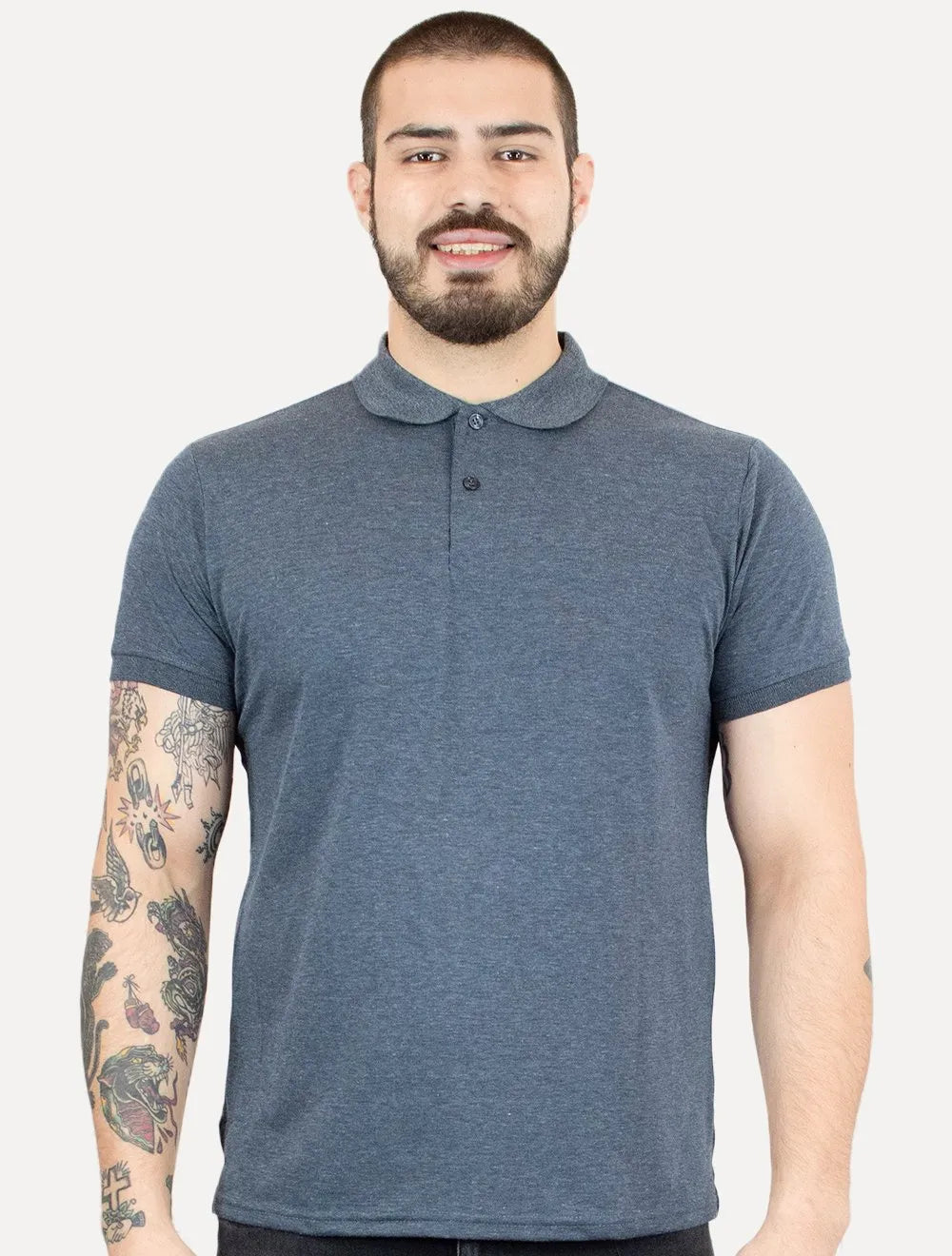 Polo Dixen Masculina Piquet Gola Lisa Azul Marinho Mescla