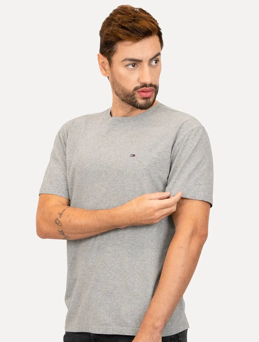 Camiseta Tommy Jeans Masculina Regular C-Neck Flag Cinza Mescla