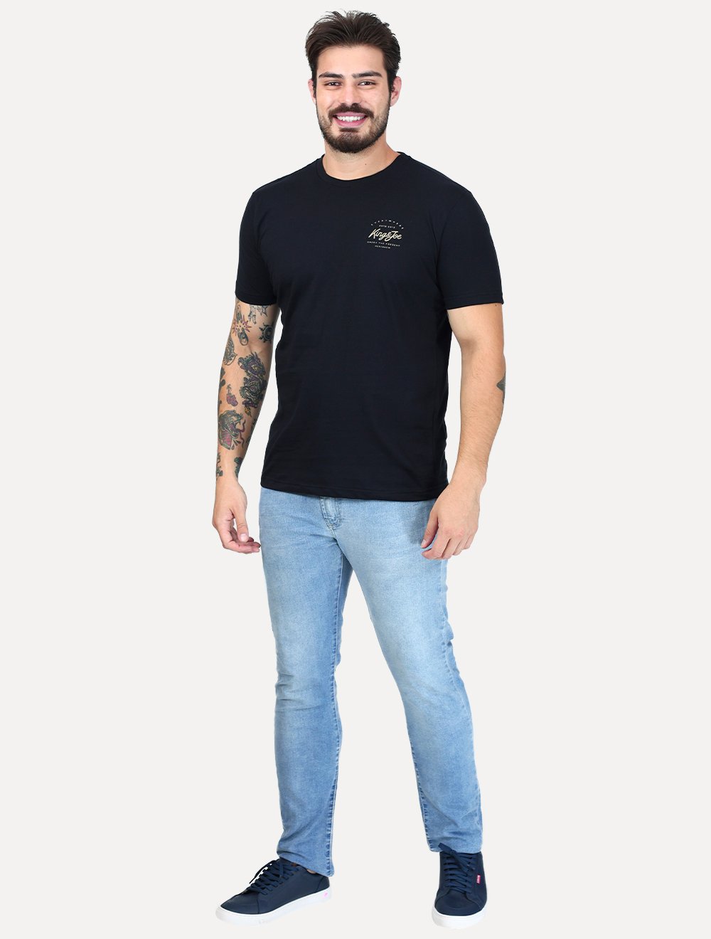 Camiseta King & Joe Masculina Malha Logo Signature Preta