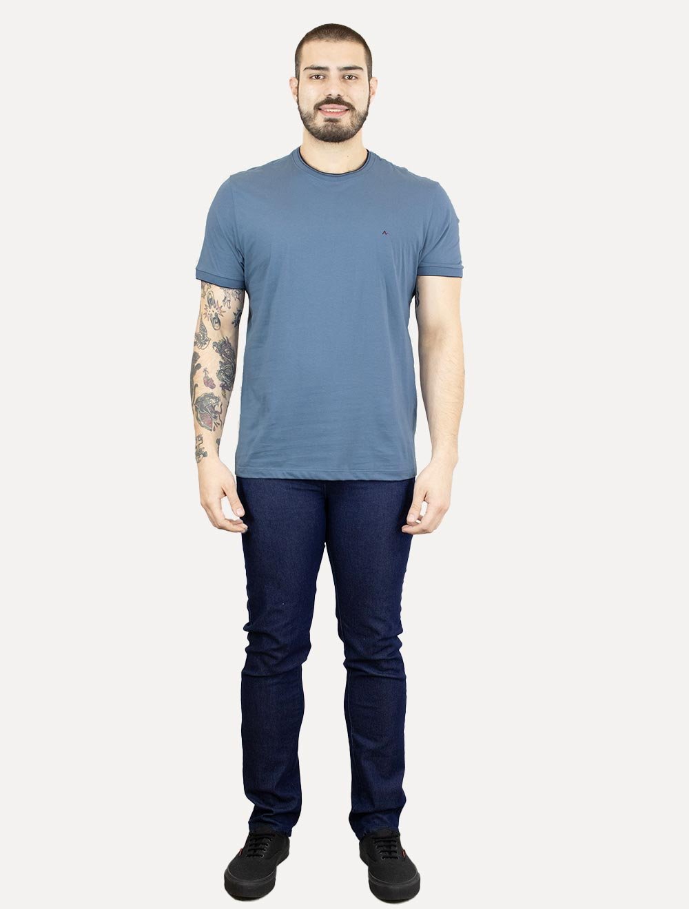 Camiseta Aramis Masculina Navy Friso Gola Azul Médio