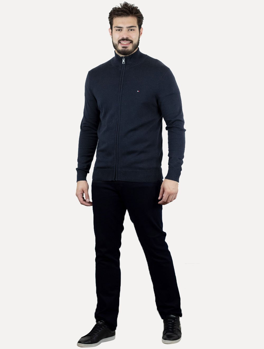 Suéter Tommy Hilfiger Masculino Essential Cotton Zip Through Azul Marinho