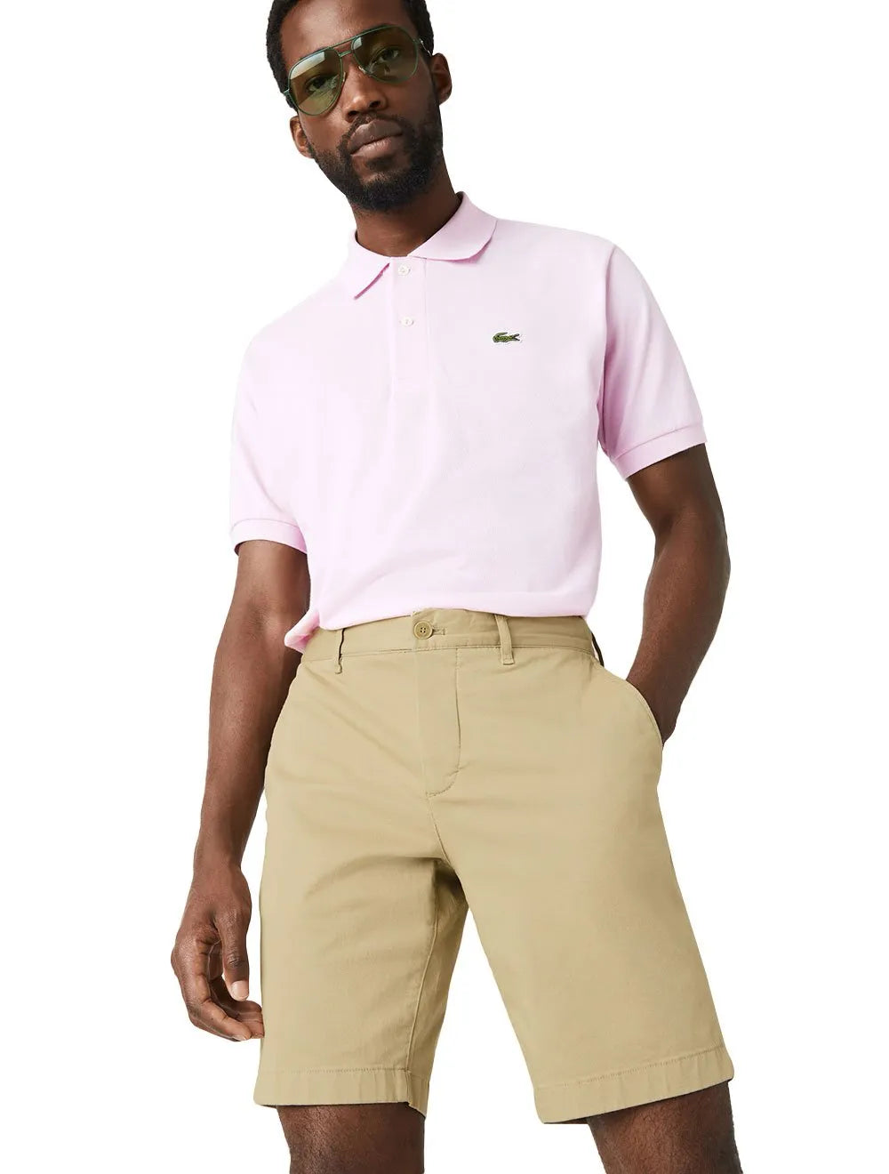 Bermuda Lacoste Masculina Sarja Slim Cotton Stretch Cáqui