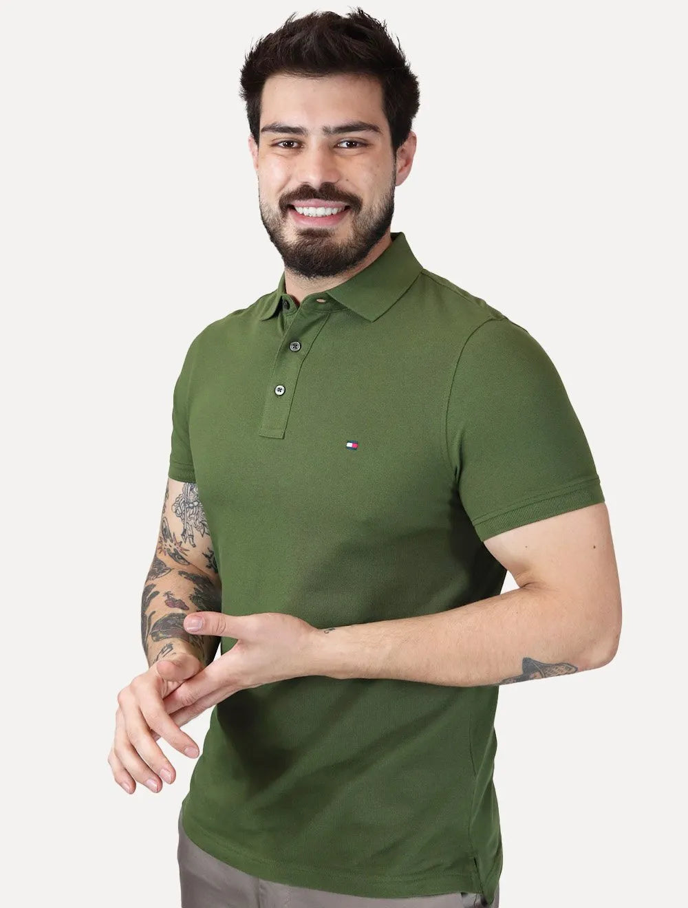 Polo Tommy Hilfiger Masculina Slim Piquet 1985 Verde Escuro