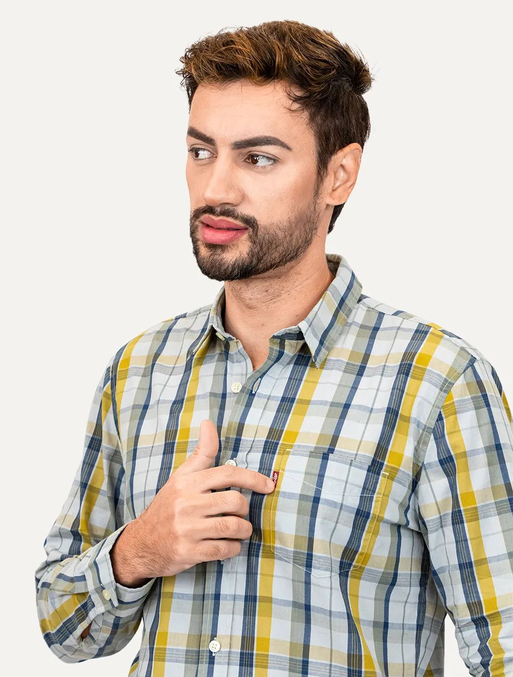 Camisa Levis Masculina Sunset One Pocket Rider Plaid Xadrez Amarelo/Azul