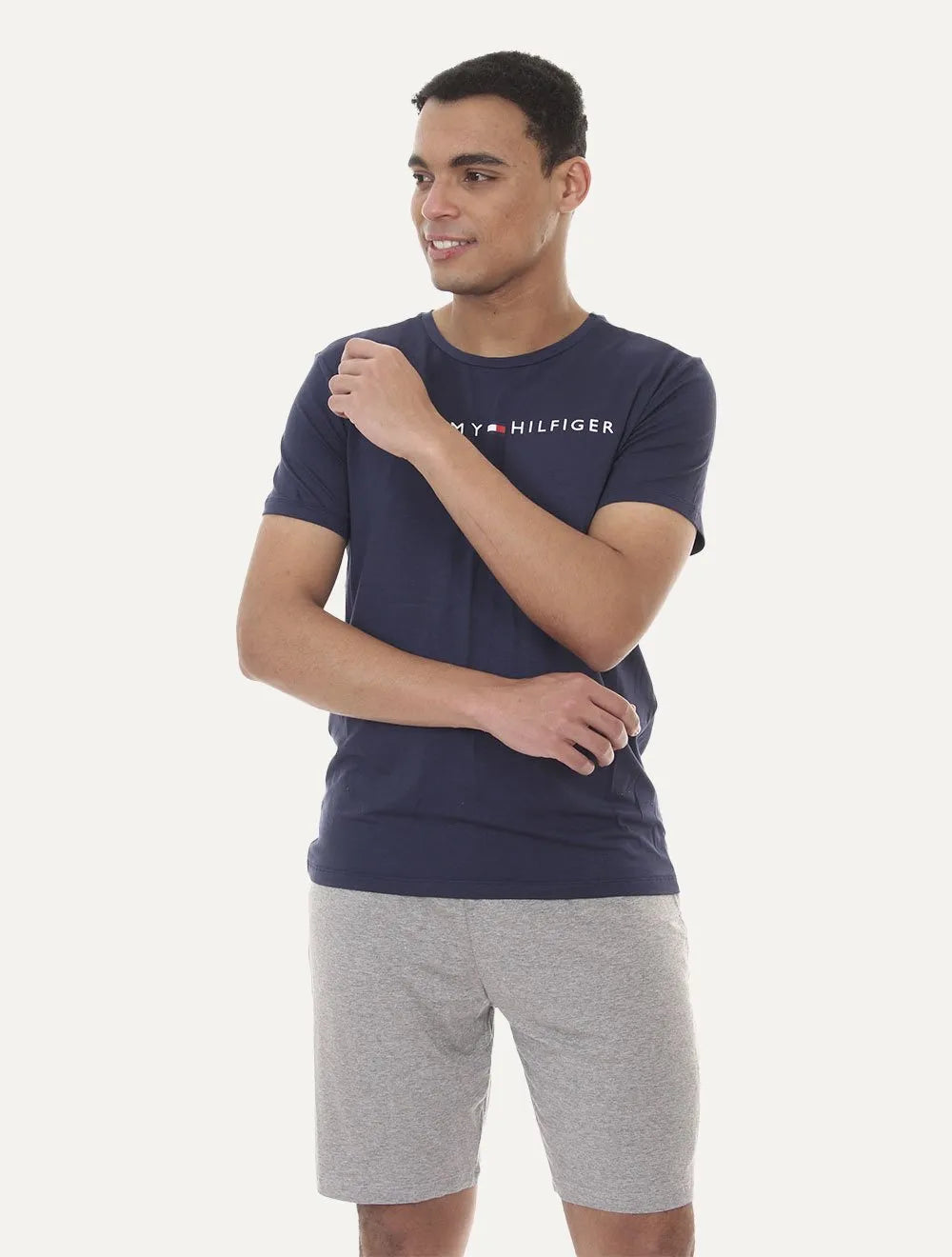Pijama Tommy Hilfiger Masculino Manga Curta Short Essentials Set Marinho/Cinza