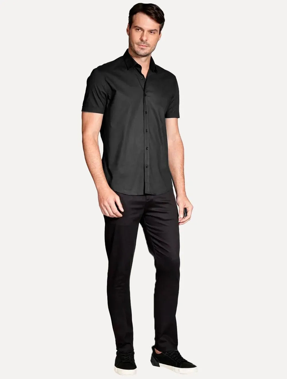 Camisa Aramis Masculina Manga Curta Slim Stretch Tricoline Preto