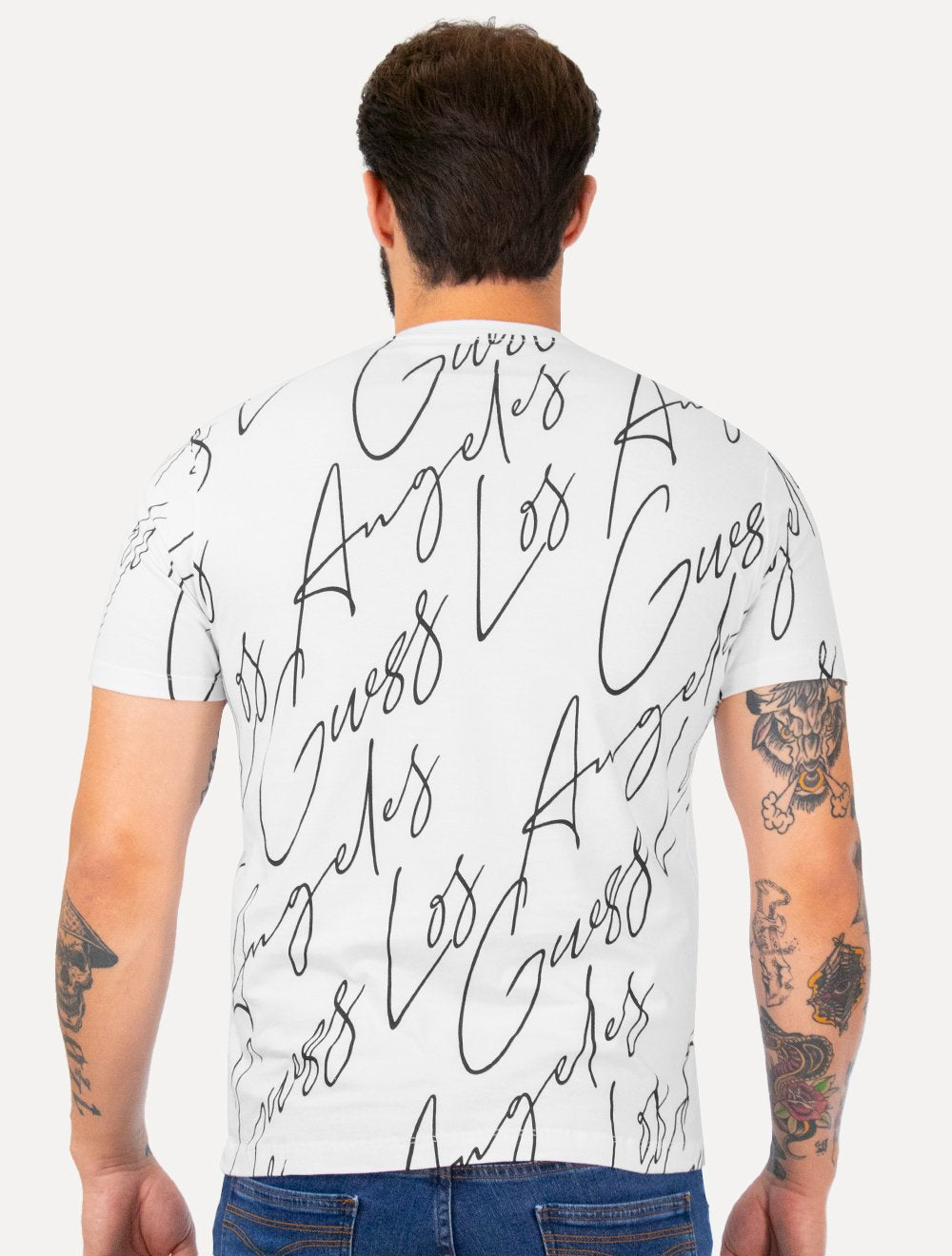 Camiseta Guess Masculina Full Lettering Branca