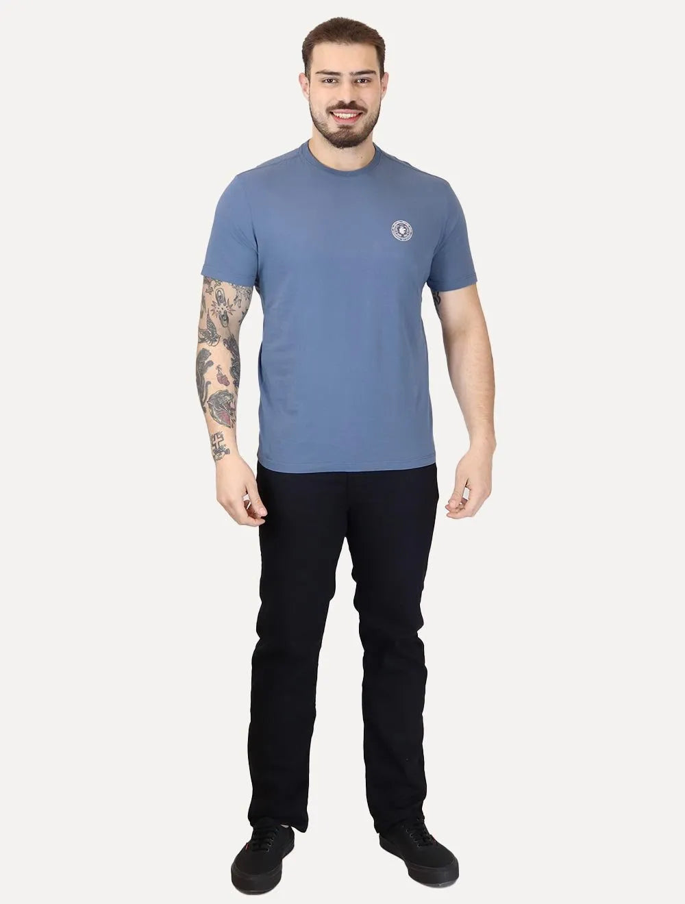 Camiseta Von der Volke Masculina Origineel Badge Lion Azul Médio