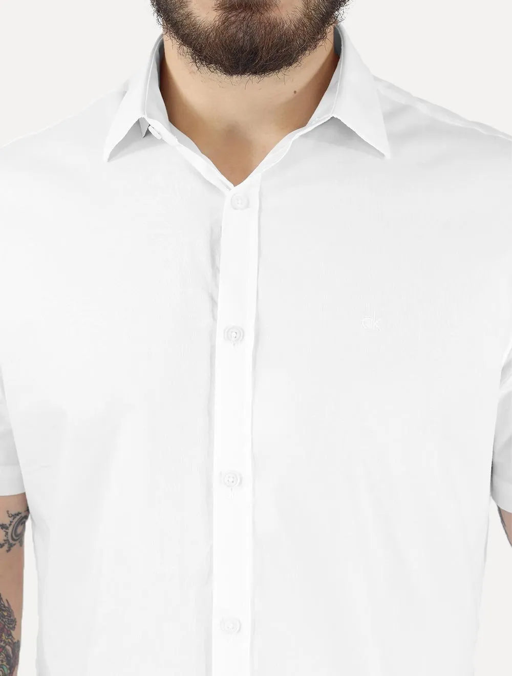Camisa Calvin Klein Masculina Manga Curta Basica Cotton Branca