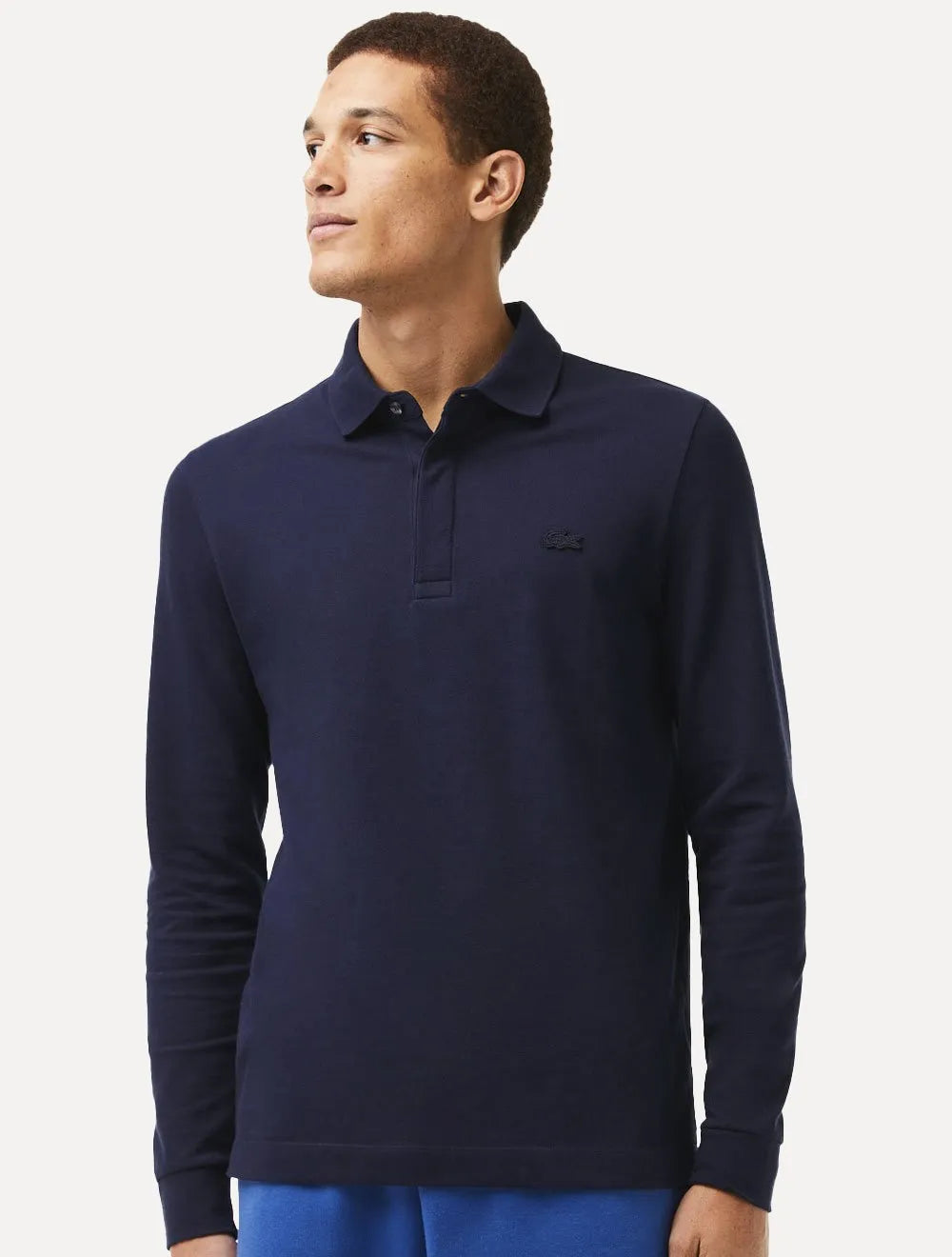 Polo Lacoste Masculina Piquet Manga Longa Paris Stretch Azul Marinho