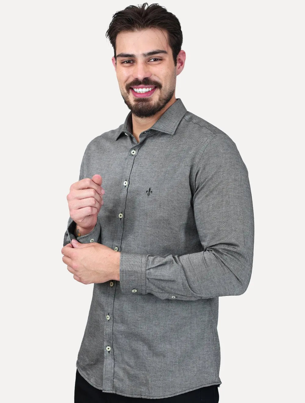 Camisa Dudalina Masculina Slim Fit Superfine Cotton Cinza Escuro Mescla