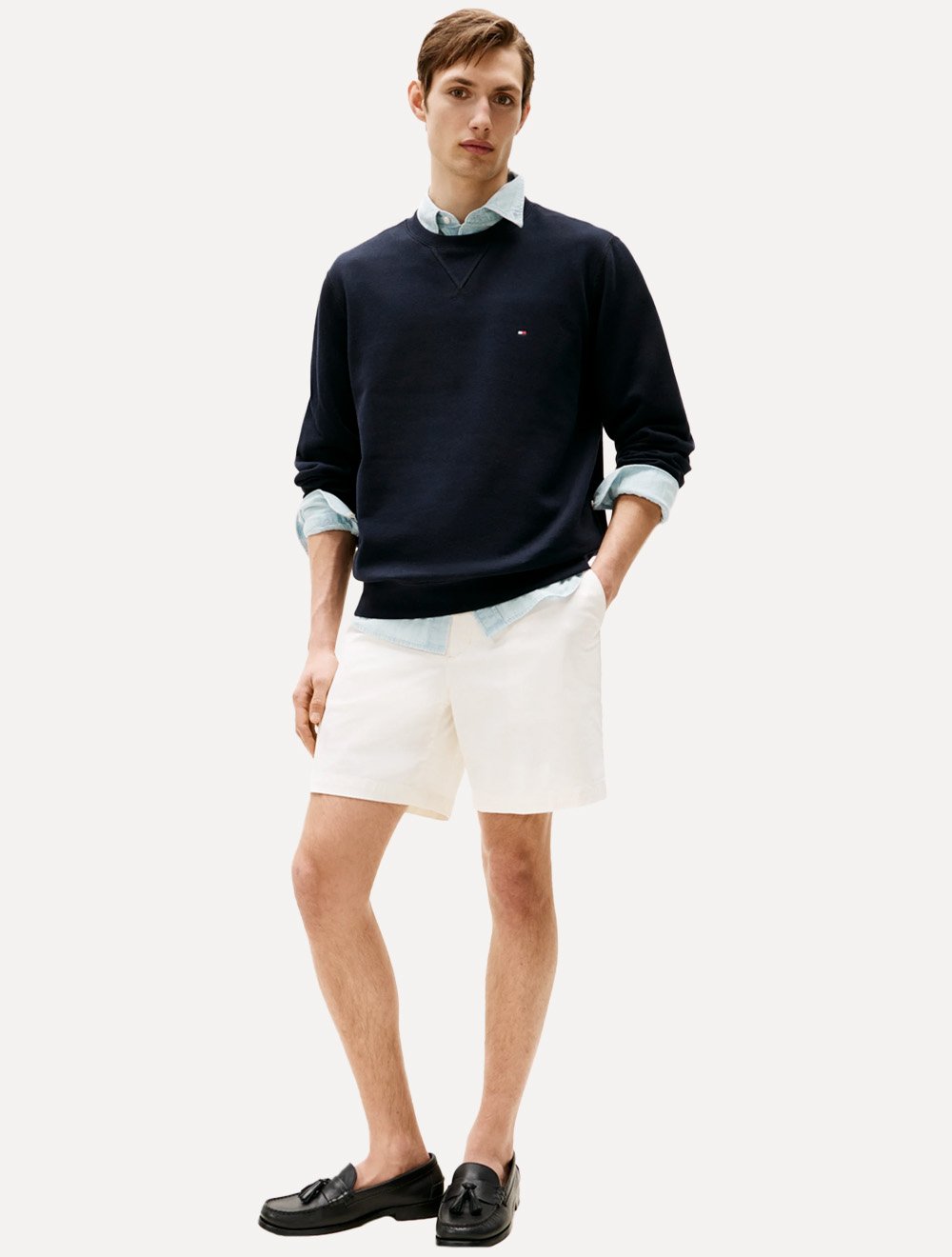 Moletom Tommy Hilfiger Masculino Essential Fleece Crewneck Flag Azul Marinho