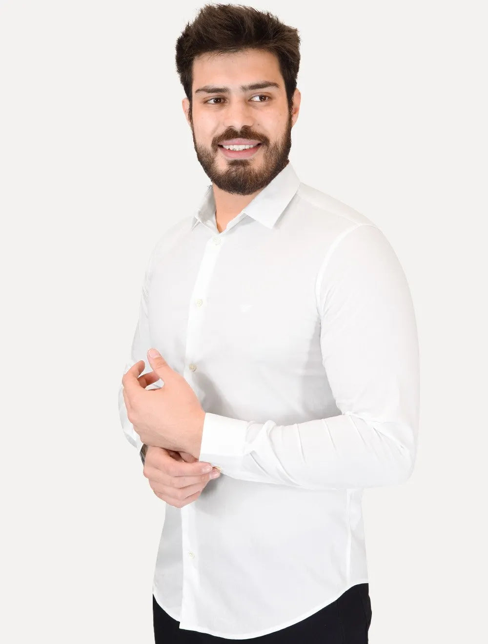 Camisa Empório Armani Masculina Stretch Embroidered Mono Logo Branca