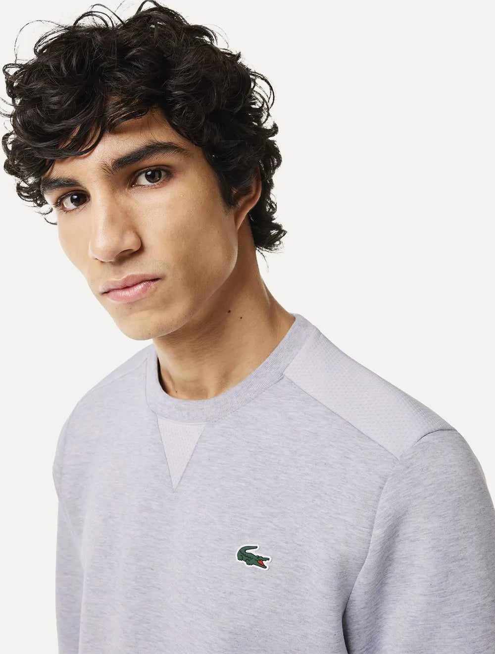Moletom Lacoste Masculino Crewneck Sport Mesh Panels Cinza Mescla