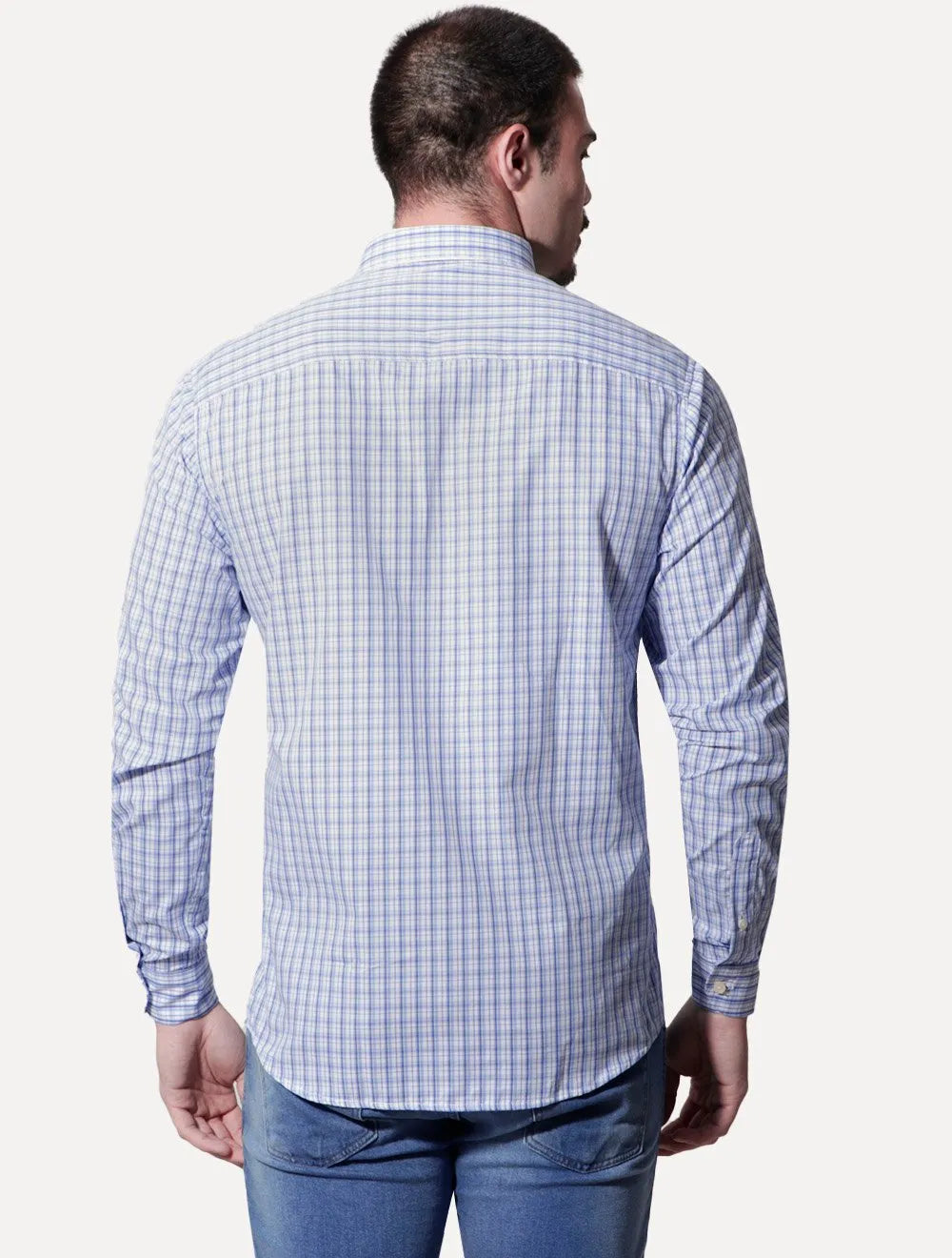 Camisa Ralph Lauren Masculina Custom Fit Atenas Xadrez Azul Royal/Branca