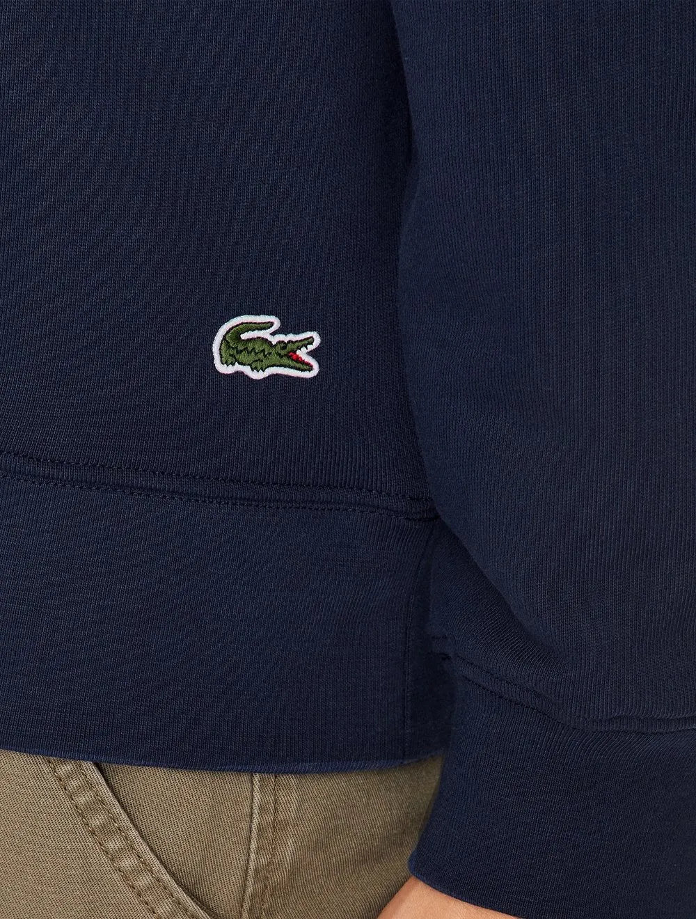 Moletom Lacoste Masculino Crewneck Classic Fit Cotton Fleece Logo Azul Marinho