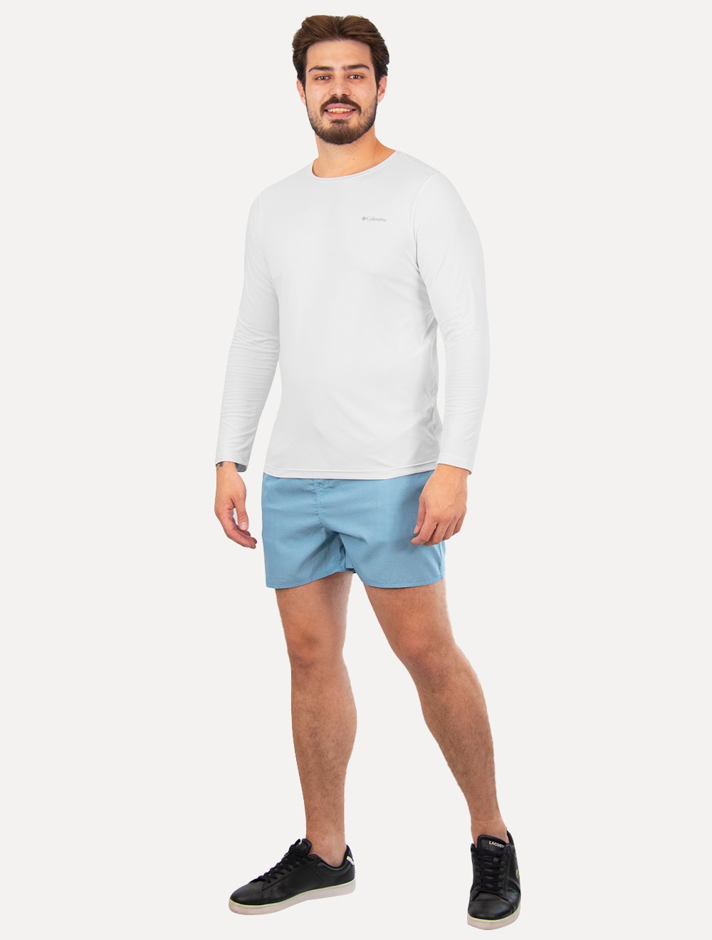 Camiseta Columbia Masculina Manga Longa Neblina Grey Logo Branca