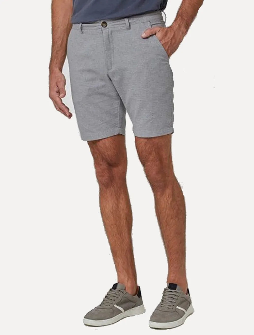 Bermuda Dudalina Masculina Sarja Slim Textura Cinza Claro Mescla