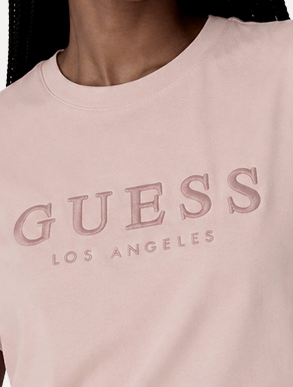 Camiseta Guess Feminina Los Angeles Embroidery Logo Rosa Claro