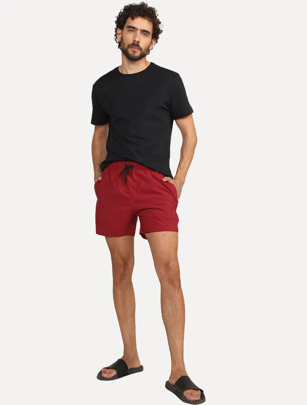 Short Reserva D'Água Beachwear Liso Tag Lateral Bordô