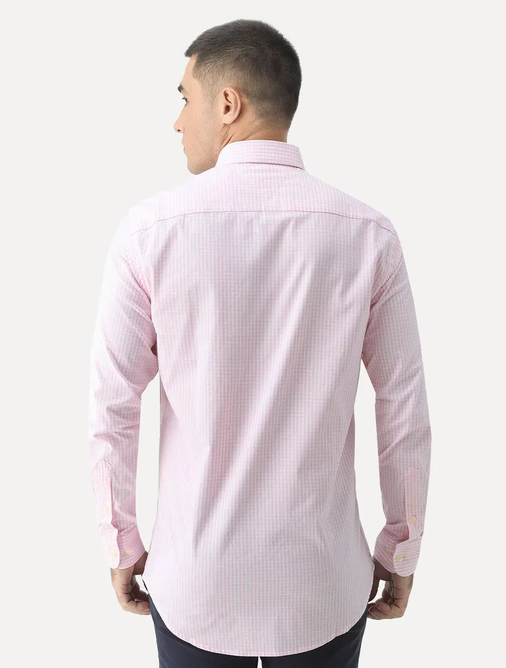 Camisa Tommy Hilfiger Masculina Xadrez Gingham Branca/Rosa Claro