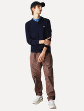 Suéter Lacoste Masculino Classic Fit Gola V Logo Azul Marinho