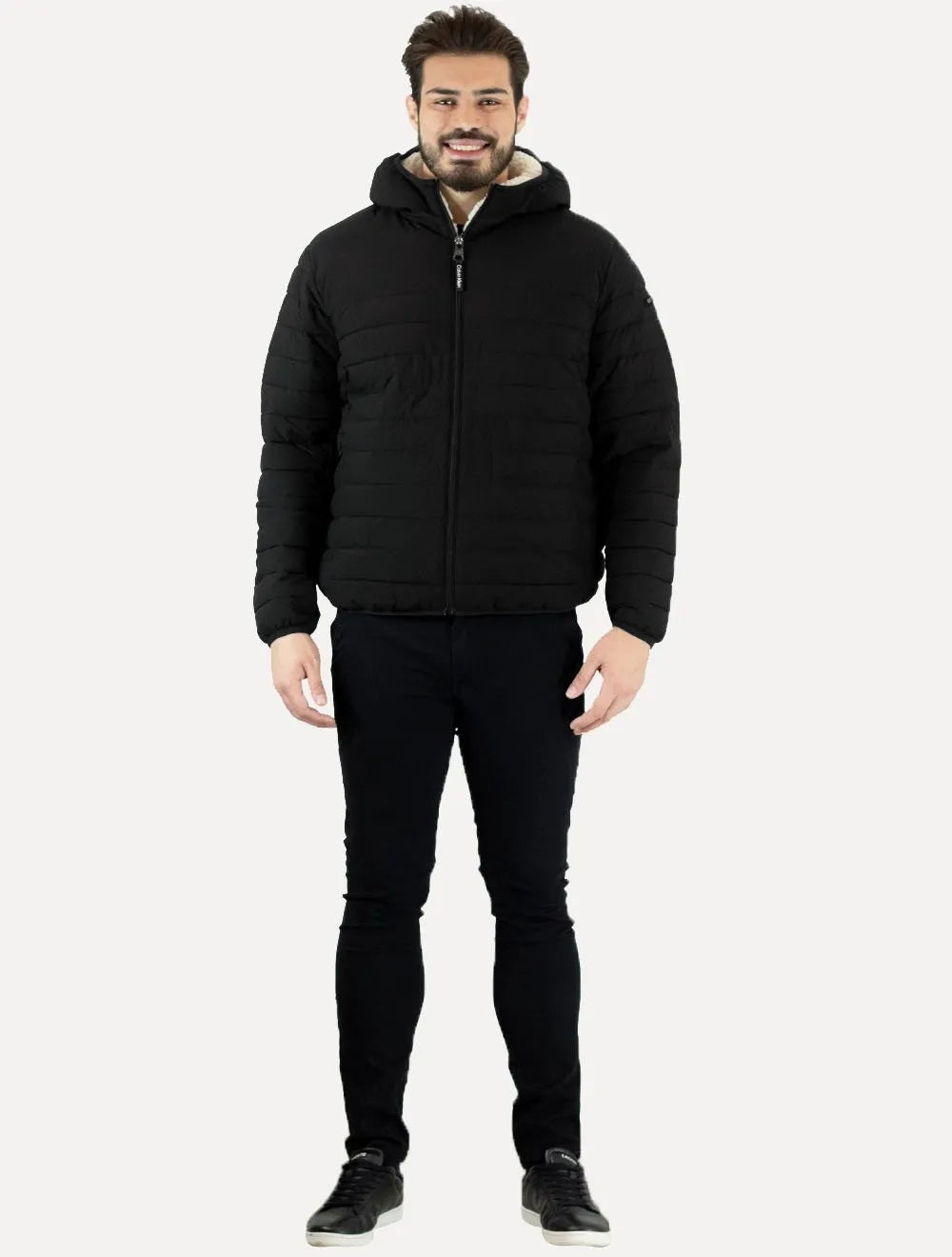 Jaqueta Calvin Klein Masculina Hoodie Matelassê Sherpa Preta